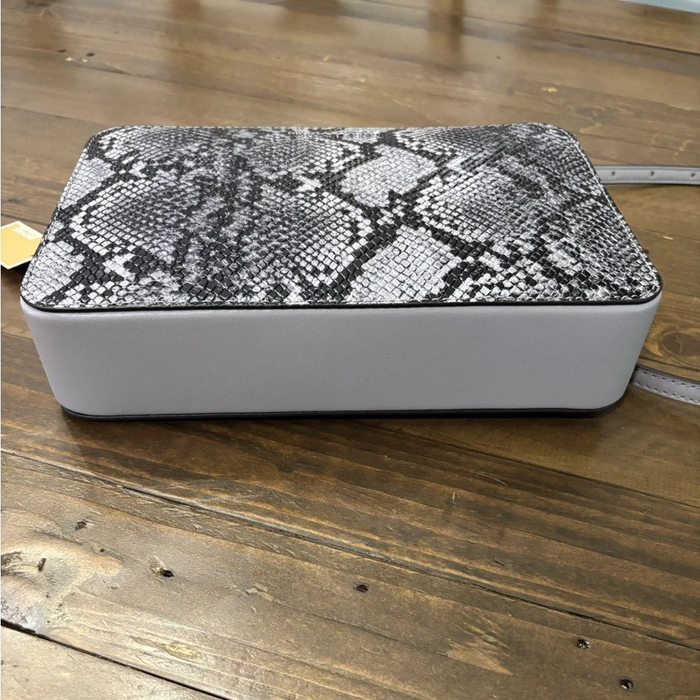 Michael Kors Jet Set Camera Bag in Black and White Snake-Embossed Leather